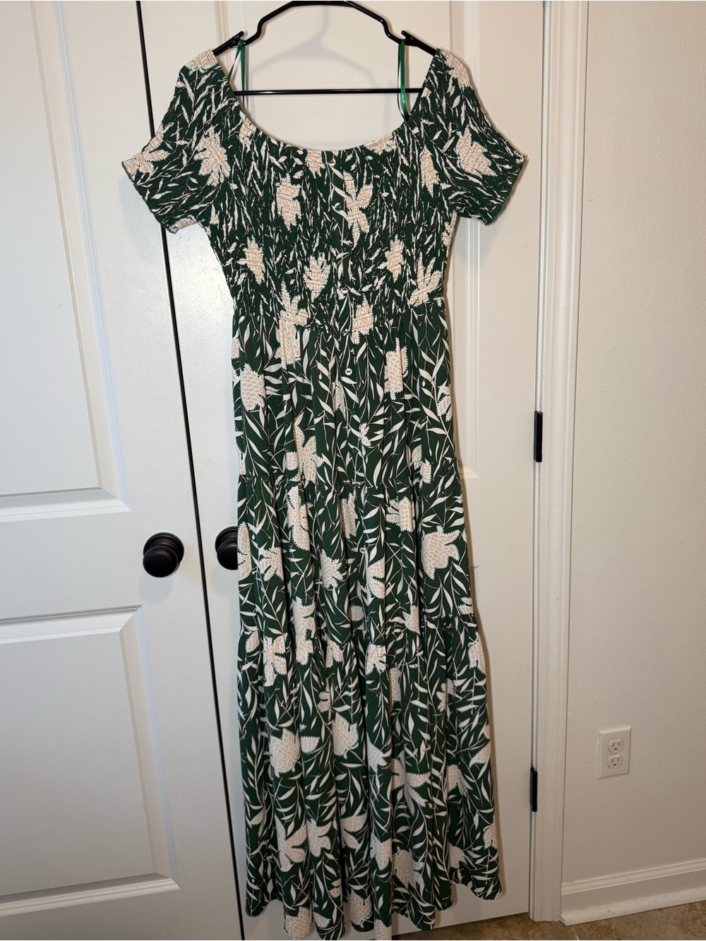 Baltic Born | Becca Smocked Maxi Dress | Off-Shoulder Green Floral | Size XL - Picture 2 of 9